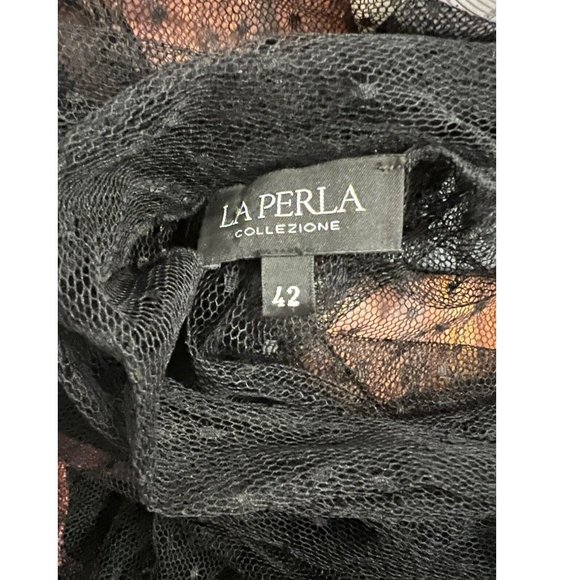 VINTAGE LA PERLA COLLEZIONE BLACK MESH SILK SHEER  BLOUSE TOP with Tie 42 - Picture 10 of 15
